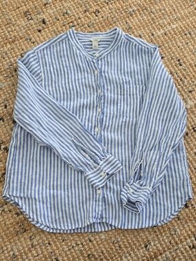 L.L Bean]Light Blue Striped Cotton Button-Up Shirt - Casual Women’s Shirt